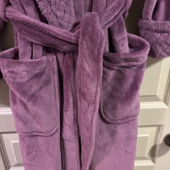 Carol Hochman Plush L Mauve Robe Wrap Style Self Tie Long Sleeve 46" Pockets - Picture 6 of 9